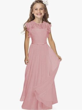 Pink Lace Bodice Chiffon Girls' Dress